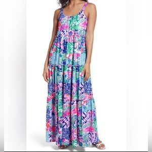 Lilly Pulitzer Multicolor Floral Patchwork Maxi Dress - Pink Blue Green